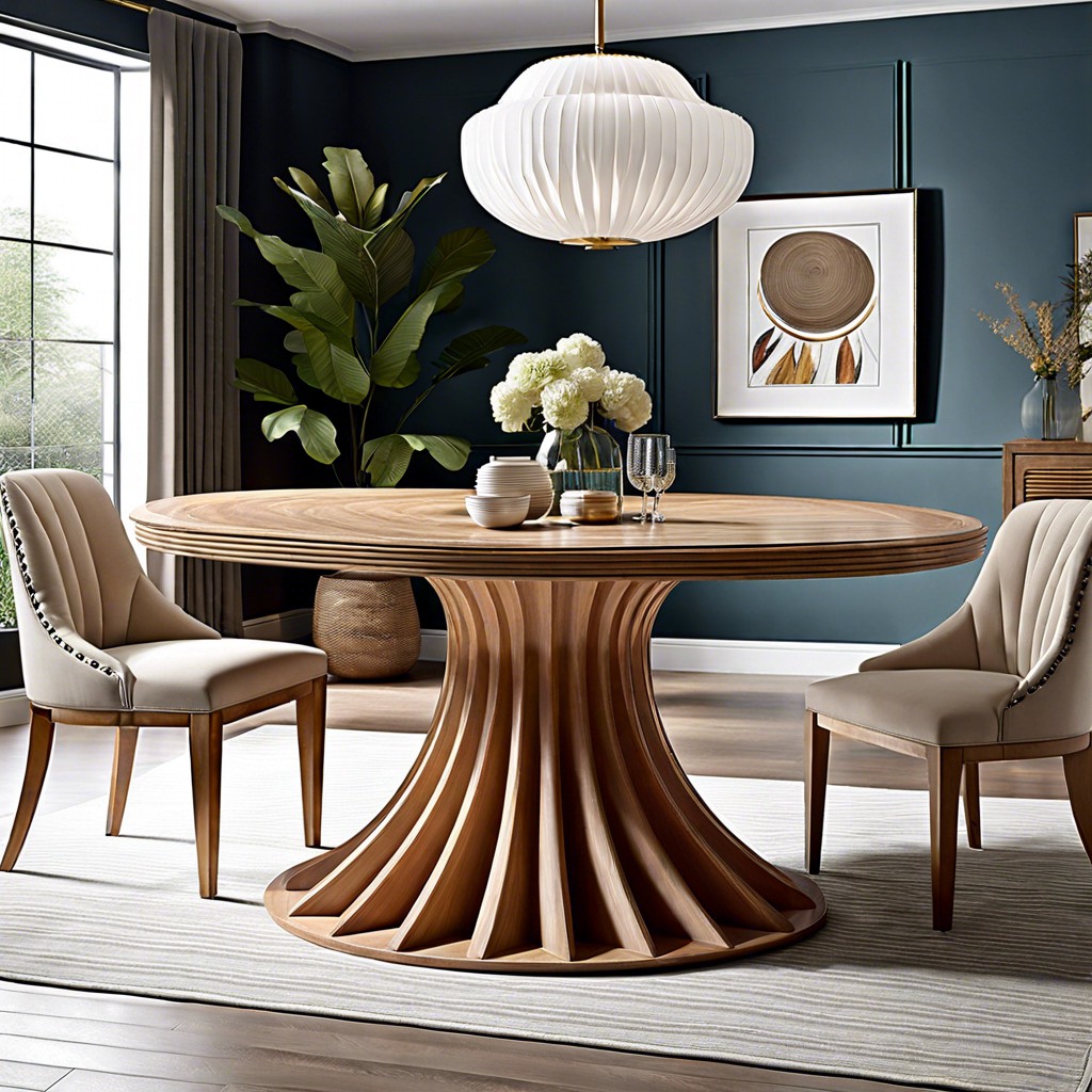 fluted base dining table with a natural wood finish