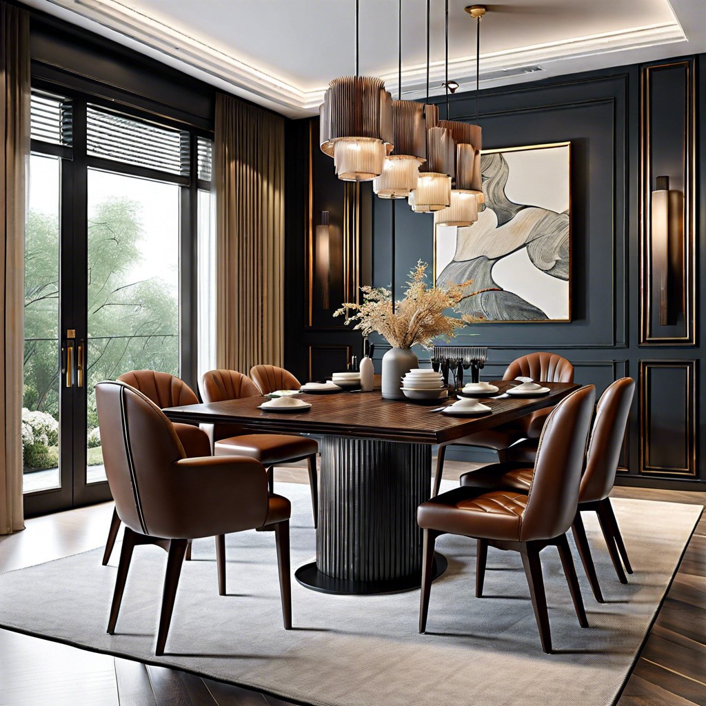 fluted base dining table with leather chairs