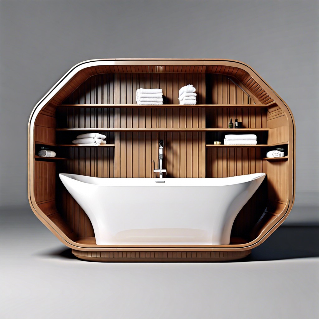 fluted bathtub with built in storage compartments