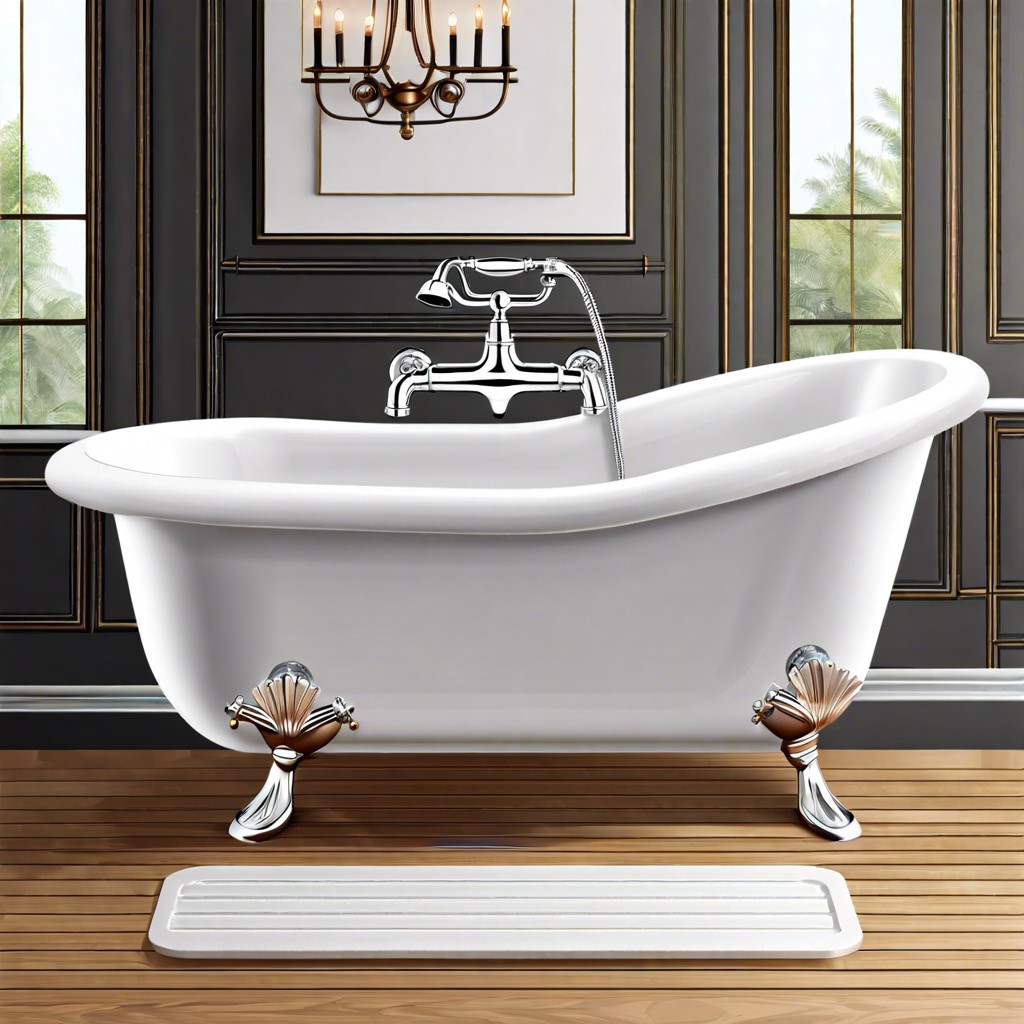 fluted bathtub with deck mounted faucets