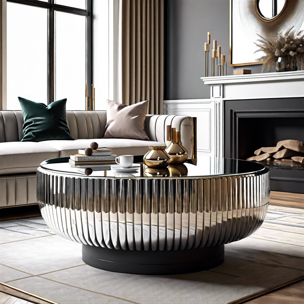 fluted coffee table with mirrored surface