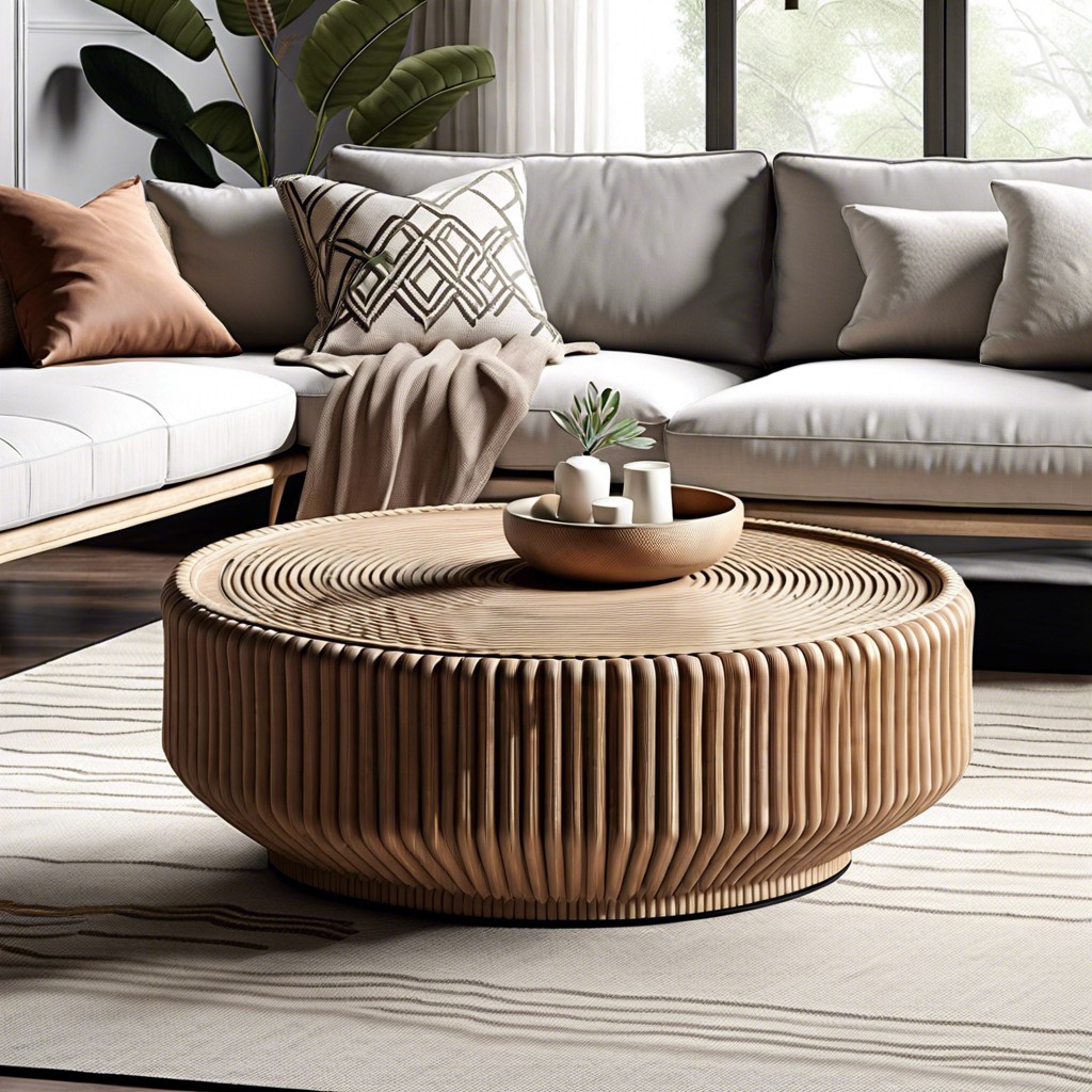 fluted coffee table with rattan base