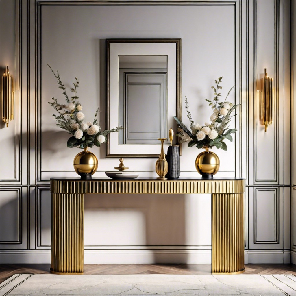 fluted console table with brass accents