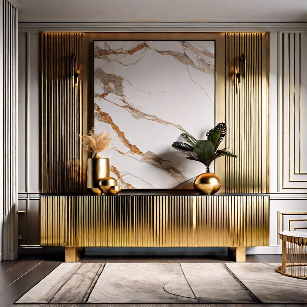 fluted credenza with gold accents