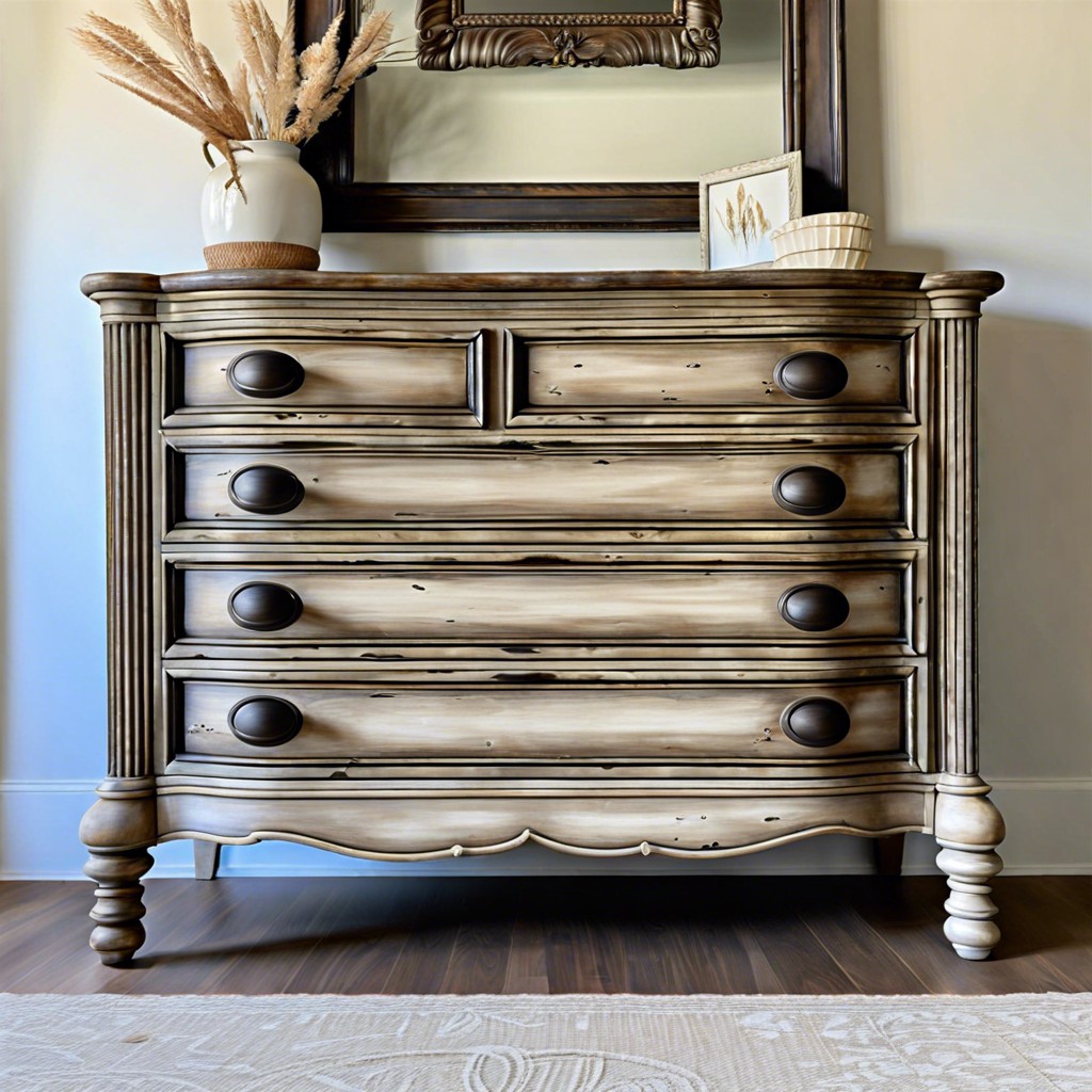 fluted dresser in distressed finish