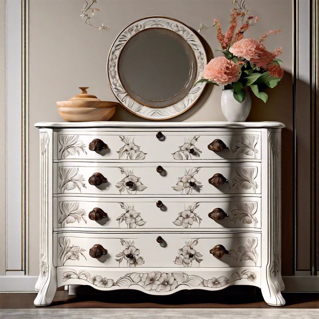 fluted dresser with floral etching