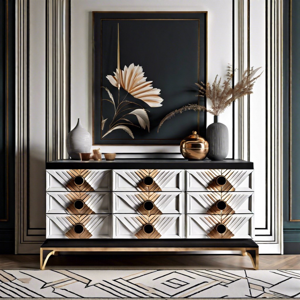 fluted dresser with geometrical patterns