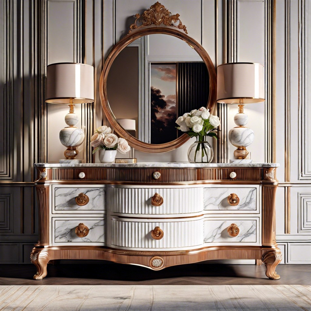 fluted dresser with marble top
