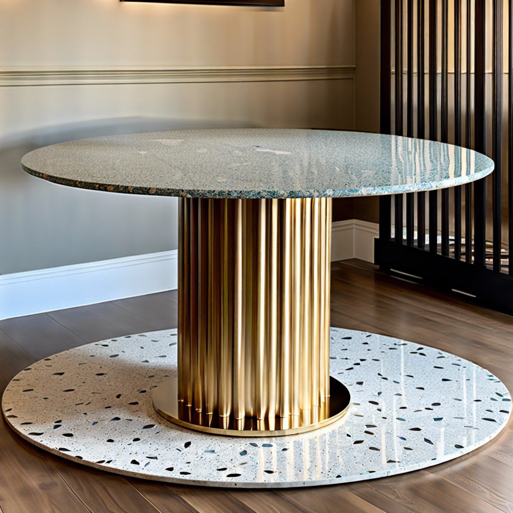 fluted drum base dining table with terrazzo top