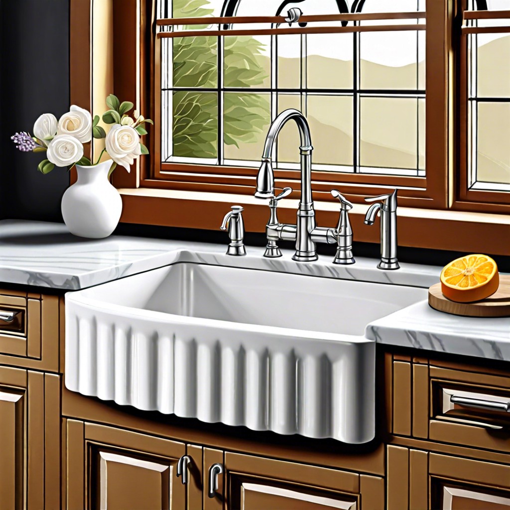 fluted farmhouse sink with soap dispenser
