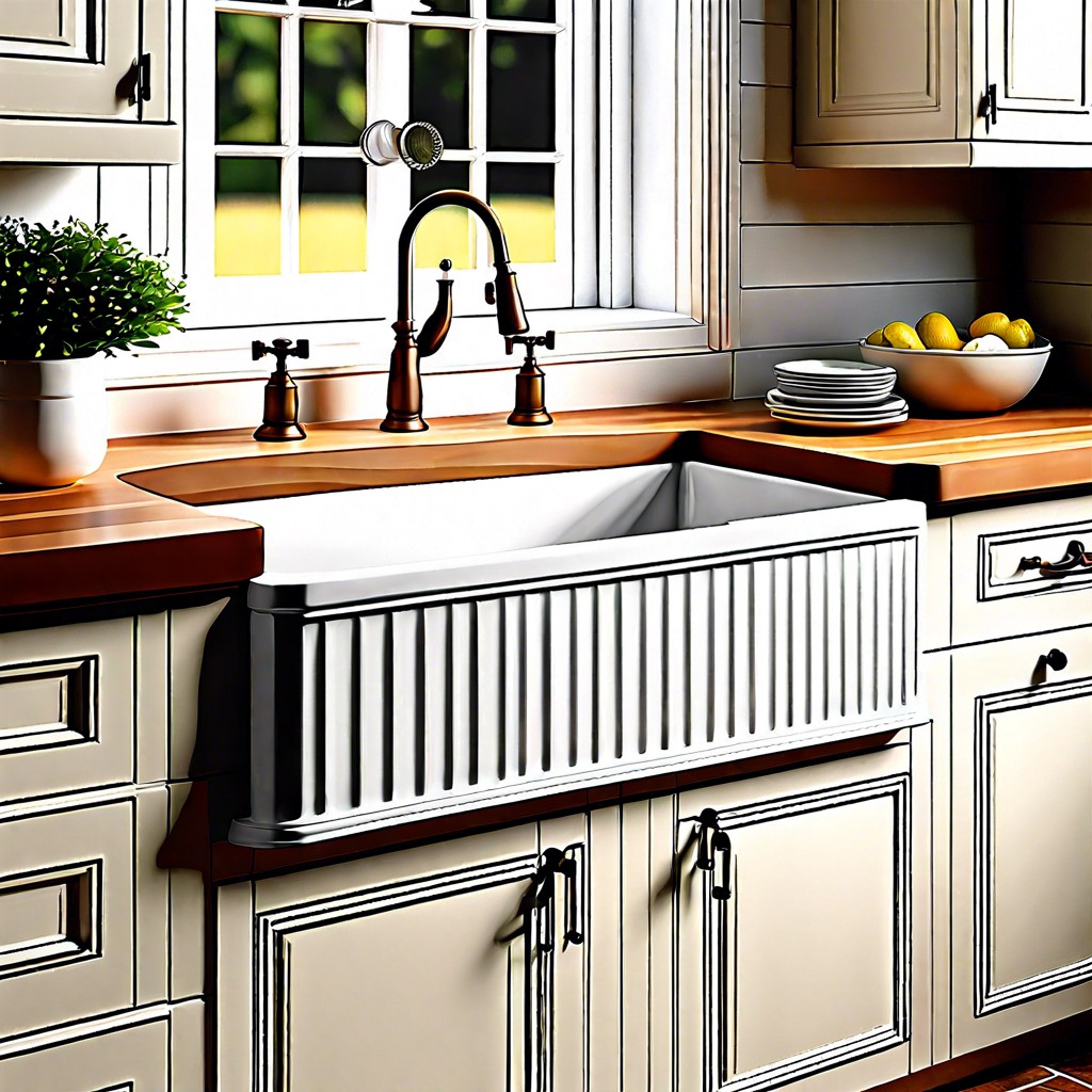 fluted farmhouse sink with tiered edges