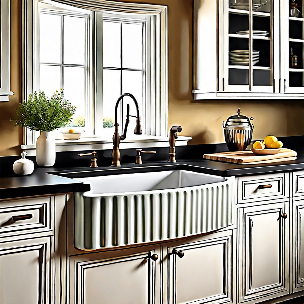 fluted farmhouse sink with vintage finish
