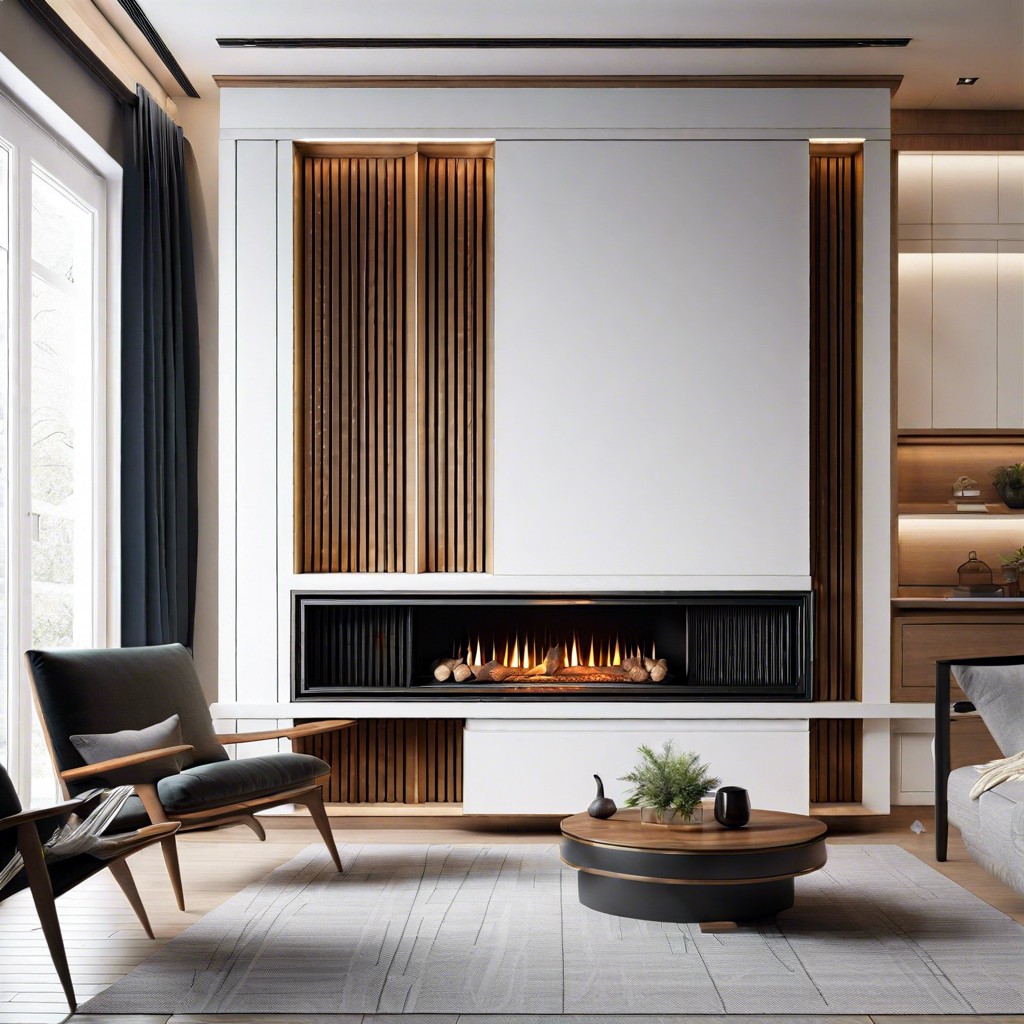 fluted fireplace with hidden storage compartments
