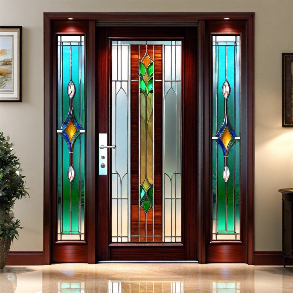 fluted glass door with colored glass inserts