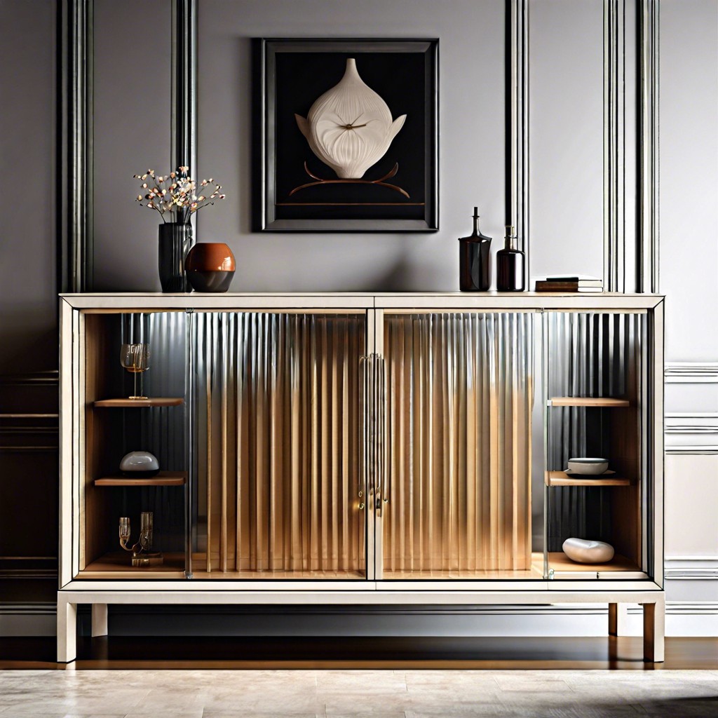 fluted glass doors for a transparent credenza