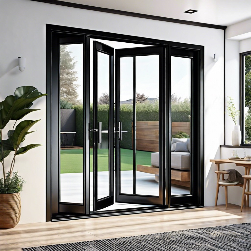 fluted glass patio door with black frame