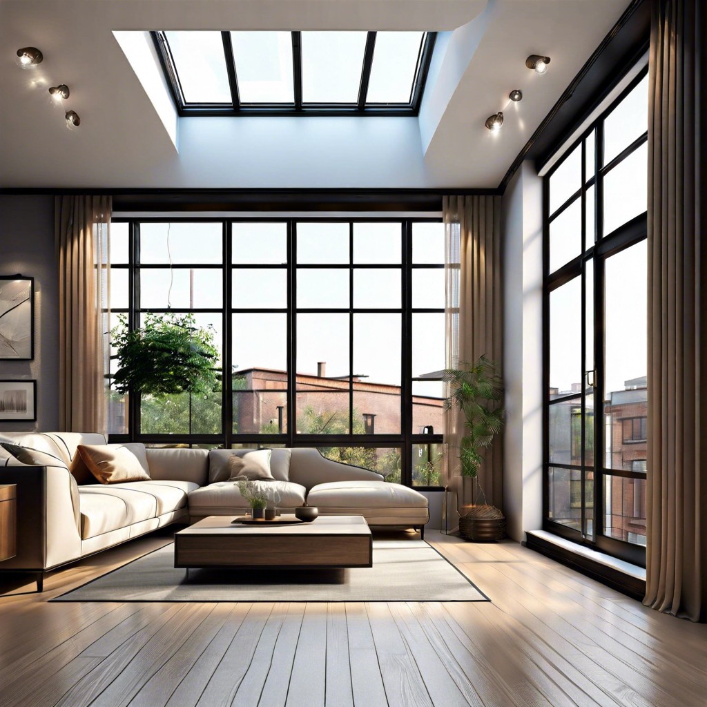 fluted glass window in contemporary loft