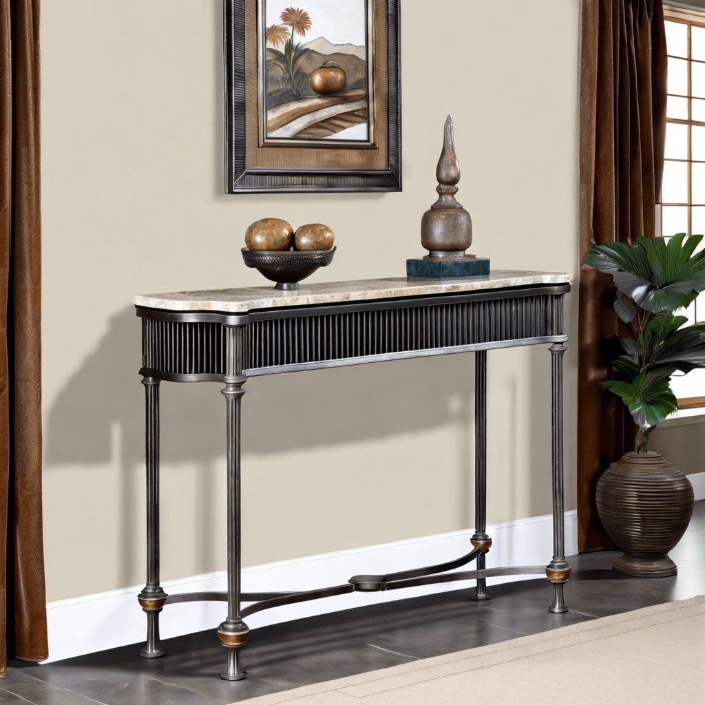 fluted iron console with stone top