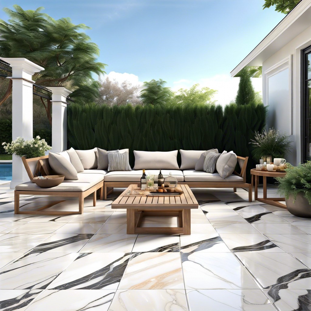 fluted marble tiles on the patio floor