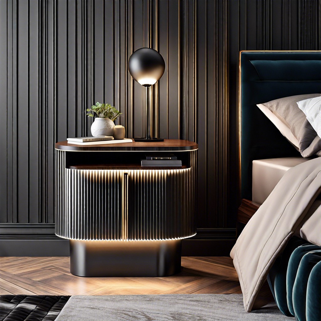 fluted nightstand with built in led lighting