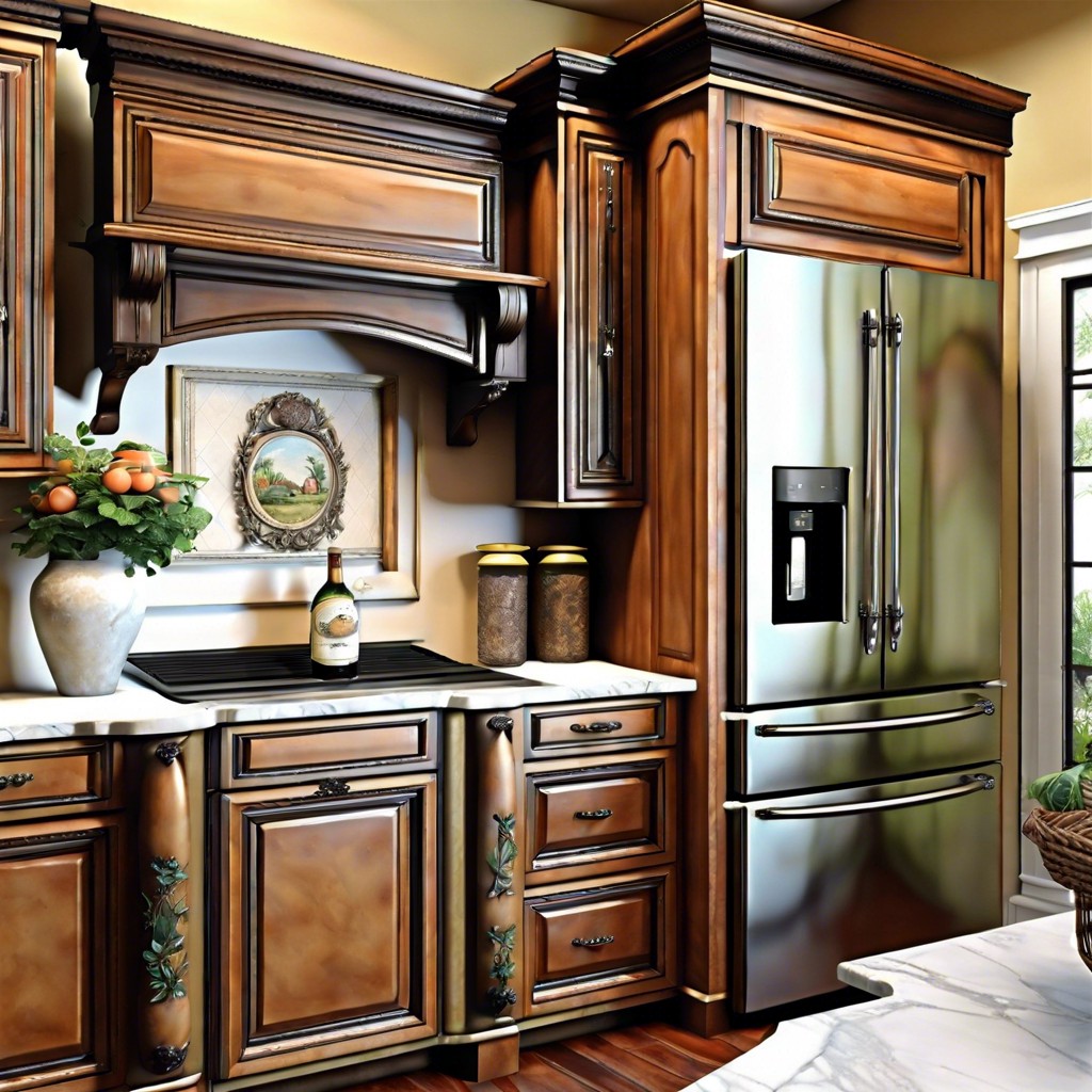 french country refrigerator cabinet design