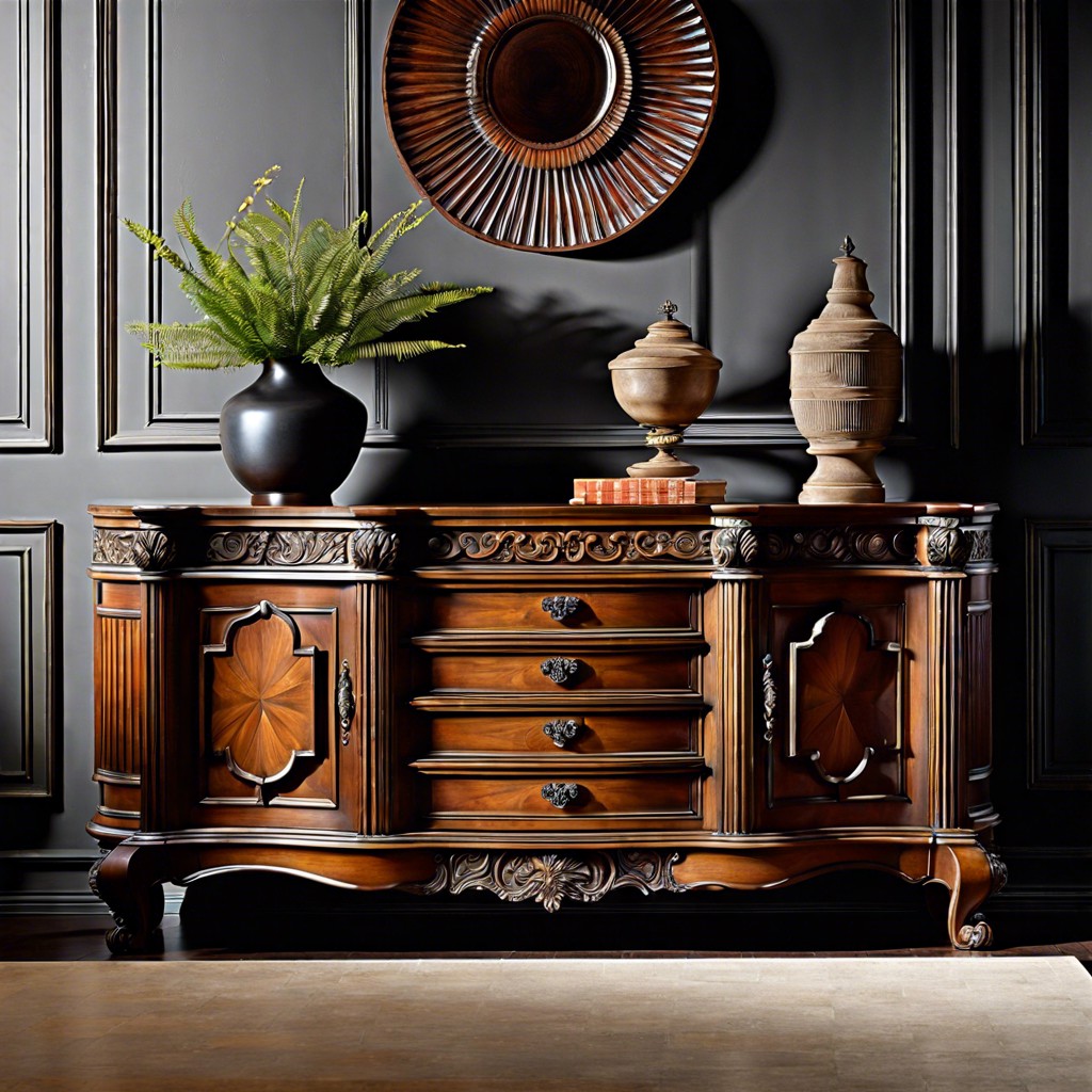 french style fluted credenza with intricate carvings