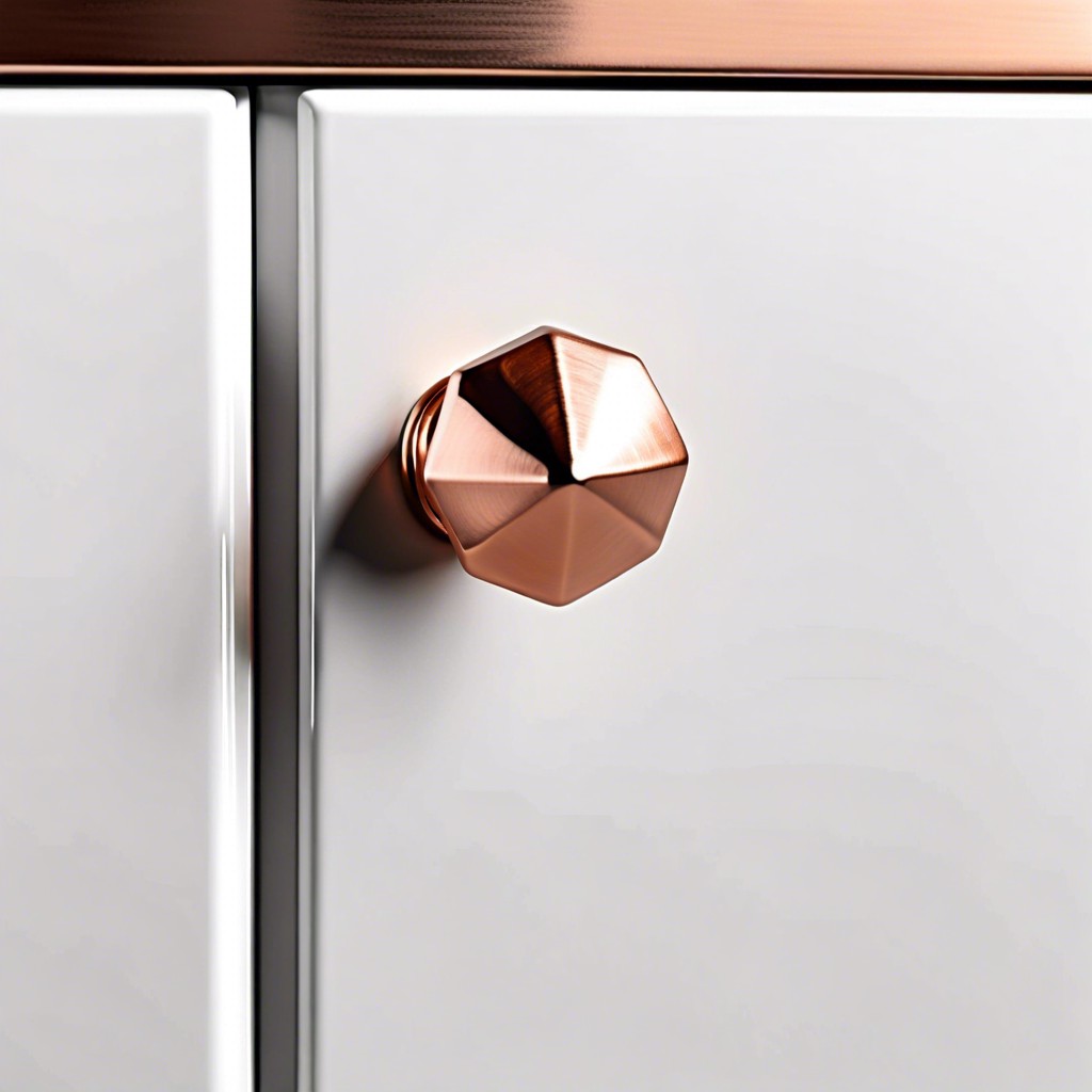 geometric copper knobs on classic cabinetry