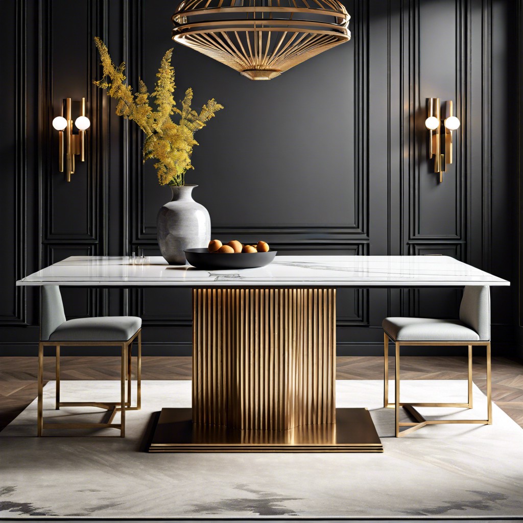 geometric fluted metal base dining table