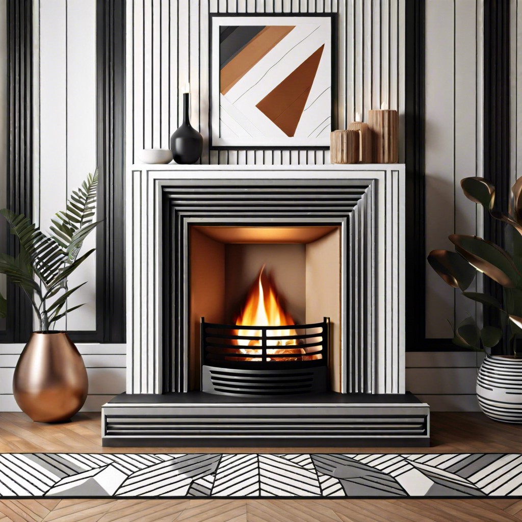 geometric pattern fluted fireplace