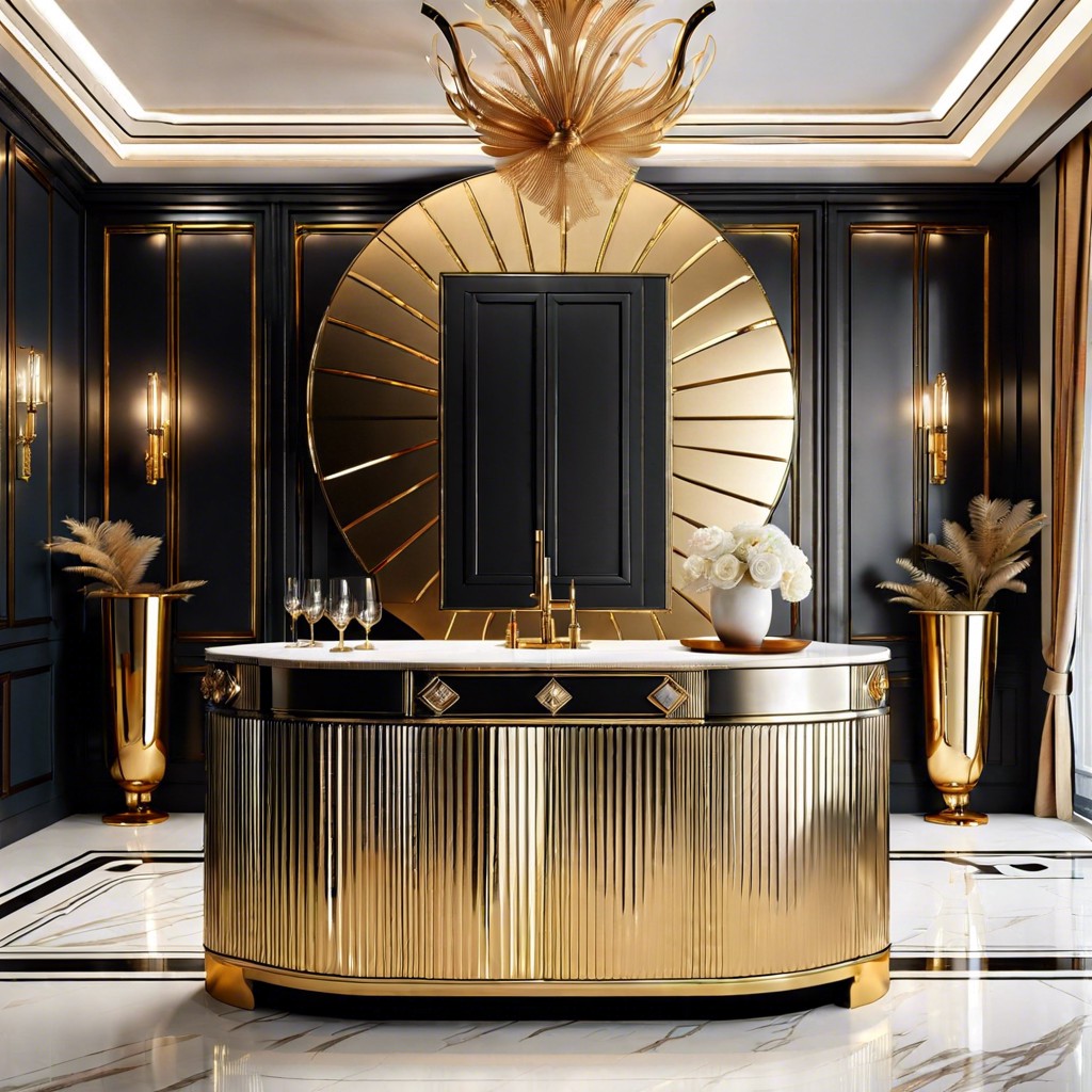 glamorous gold trimmed fluted bar cabinet
