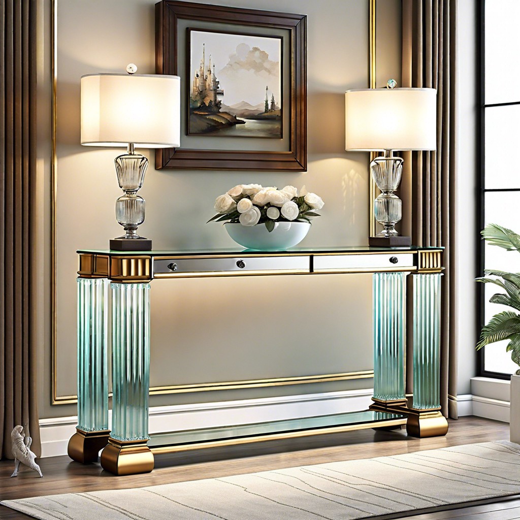 glass top console with fluted legs