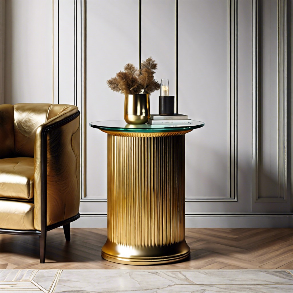 gold fluted side table with glass top