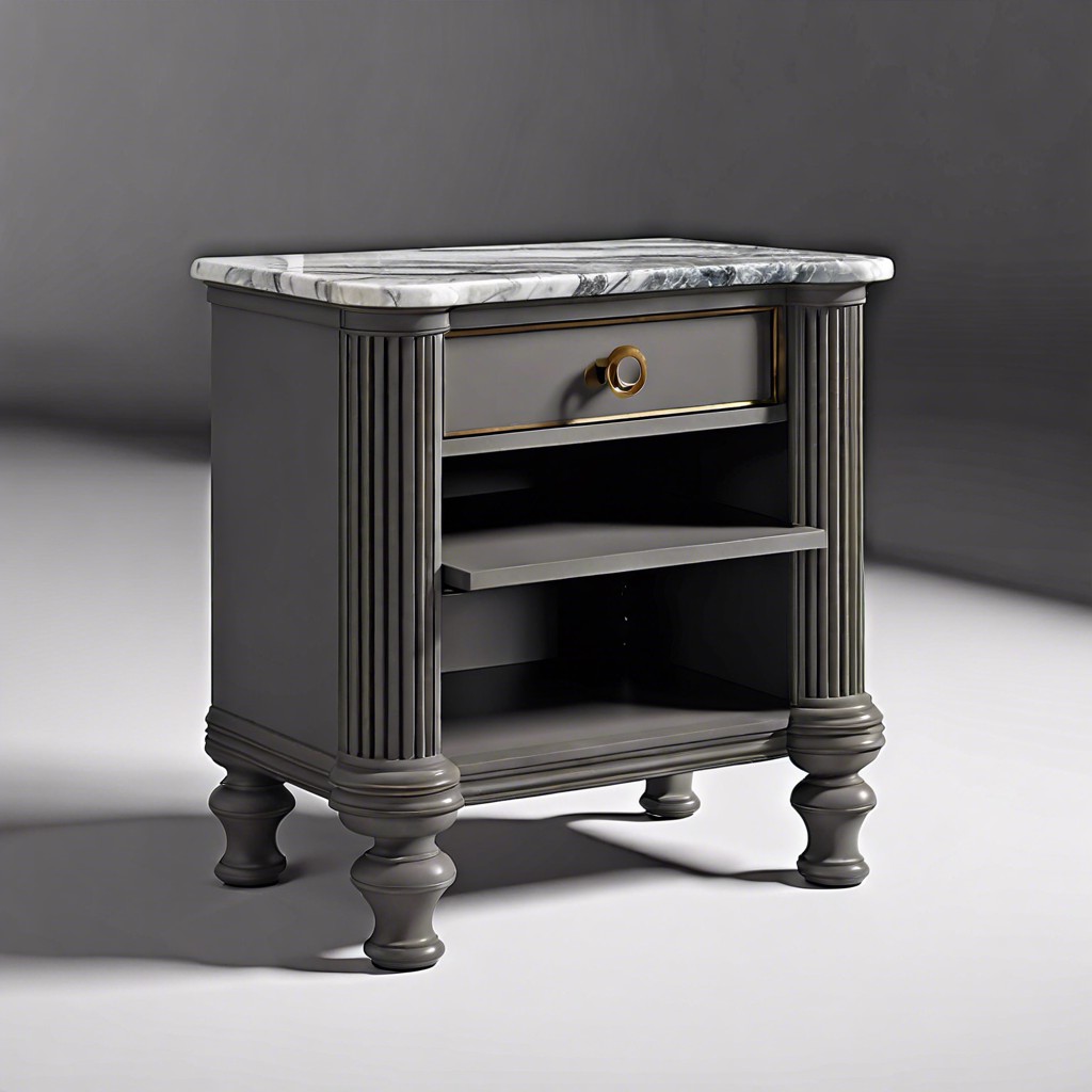 gray marble top nightstand with fluted body