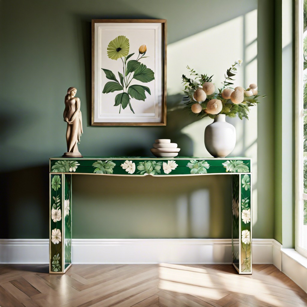 green floral fluted console table