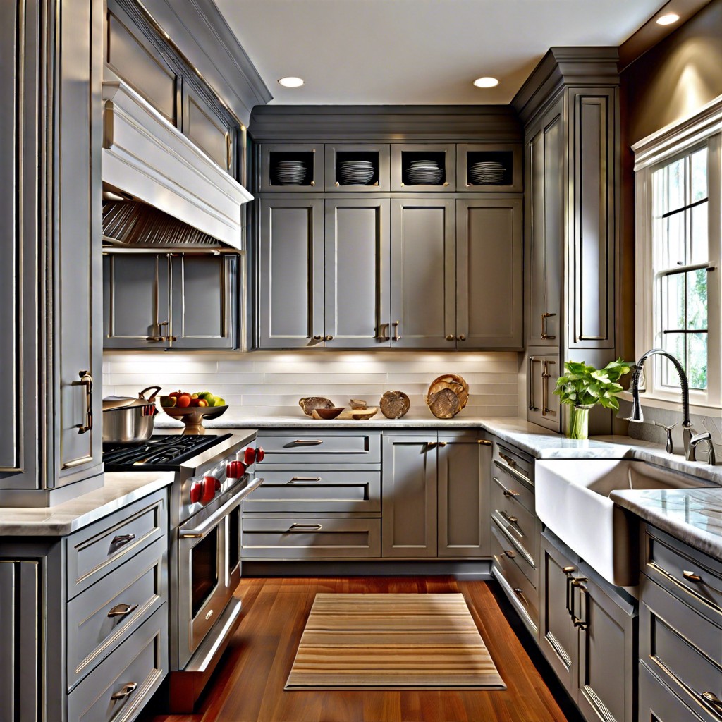 grey beadboard cabinets for classic texture