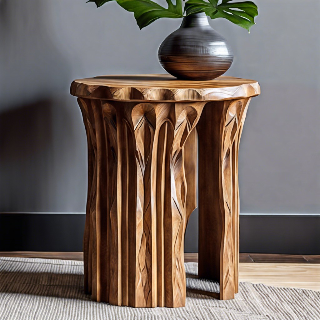 hand carved wooden fluted table