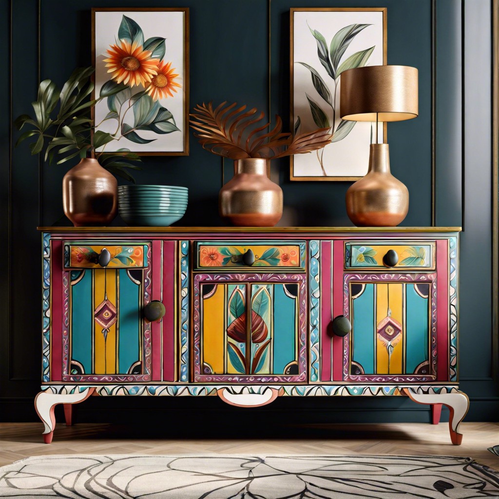 hand painted bohemian style fluted sideboard