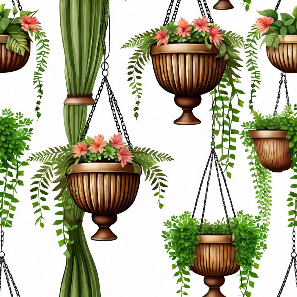 hanging fluted planters with trailing plants