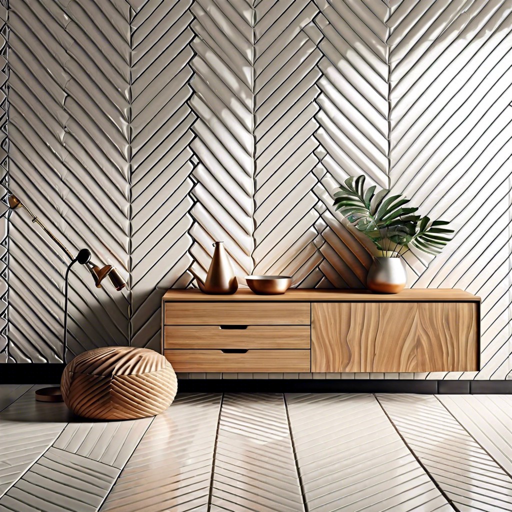 herringbone layout with fluted tiles