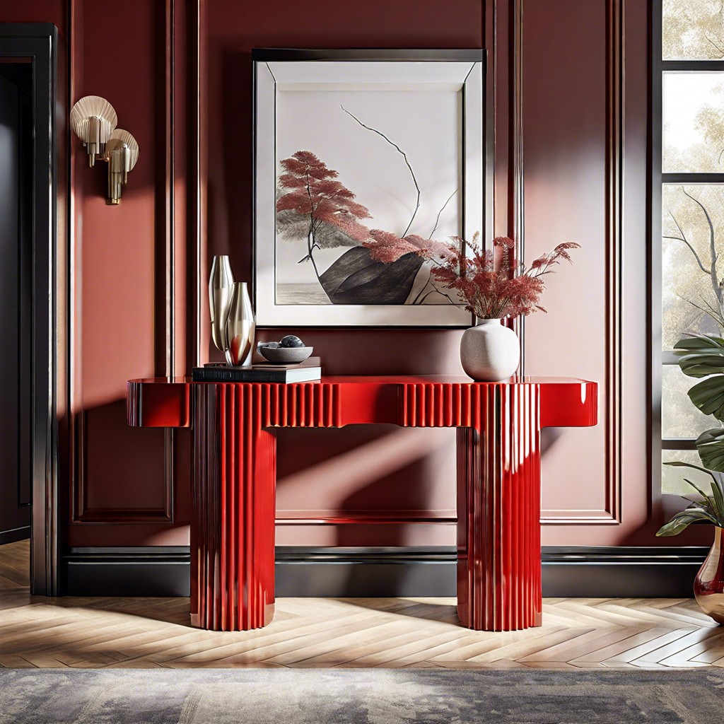 high gloss red fluted console table