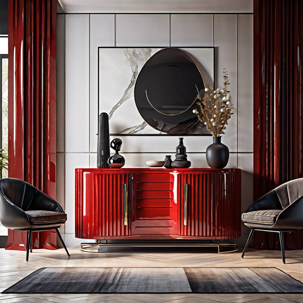 high gloss red fluted sideboard for bold interiors
