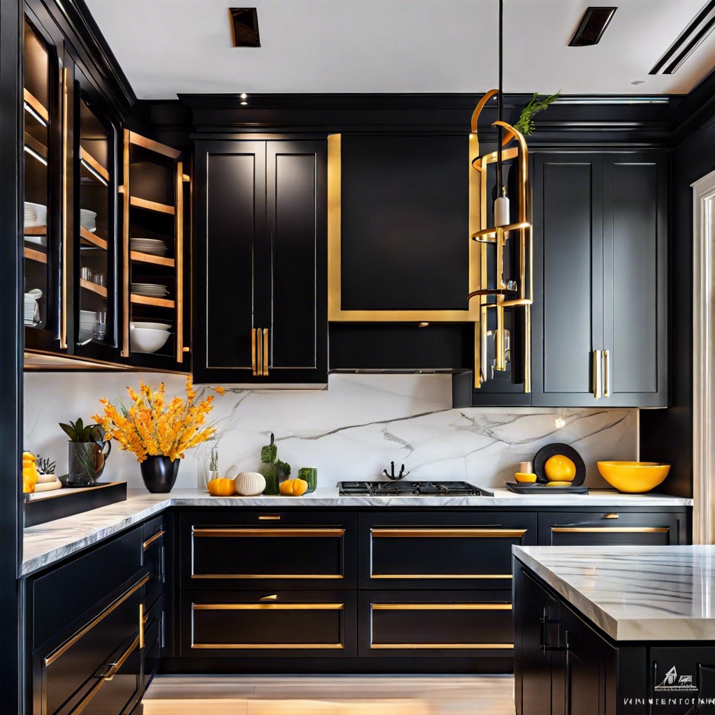 highlight black cabinets with colored interior shelving