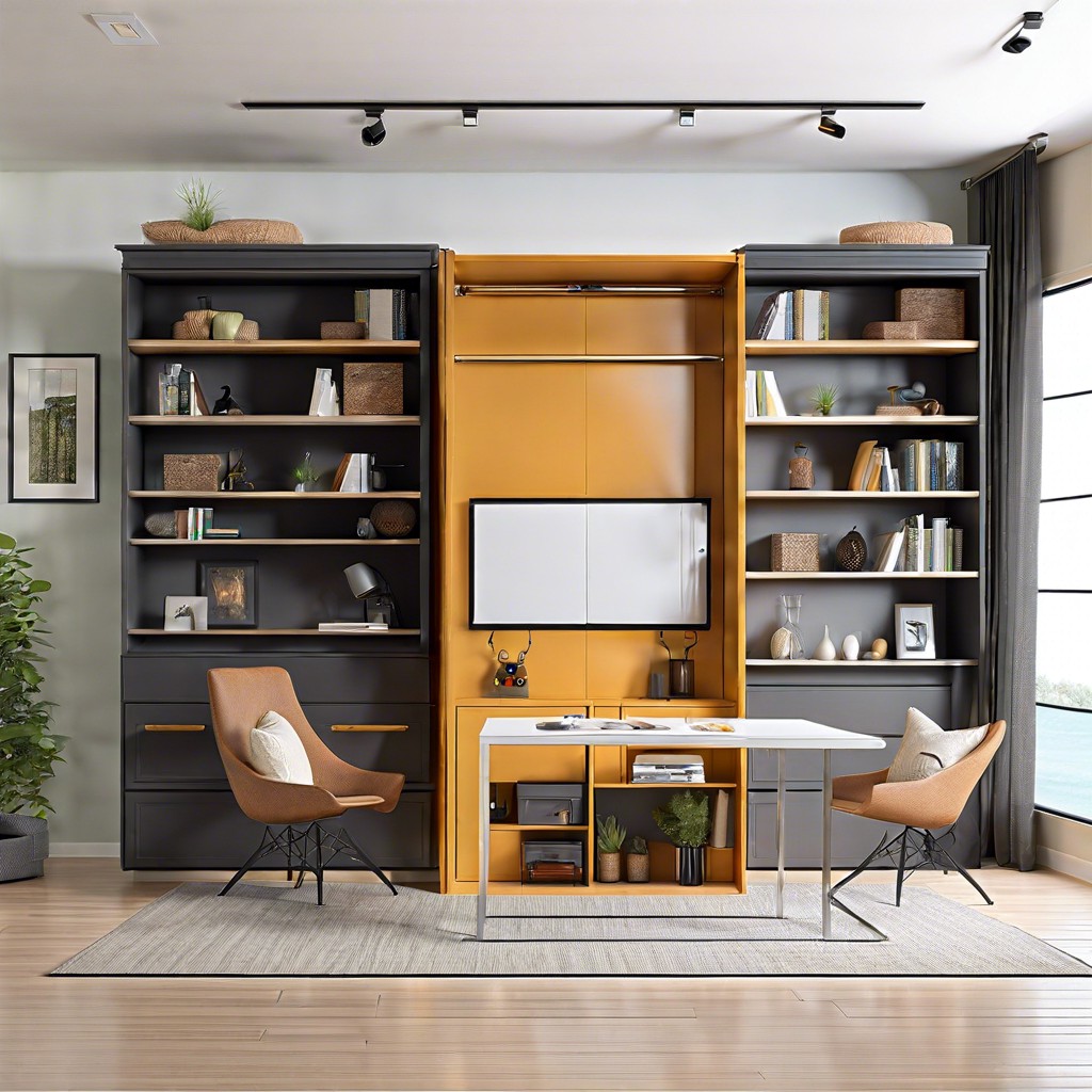 include a murphy bed with shelving for dual use space