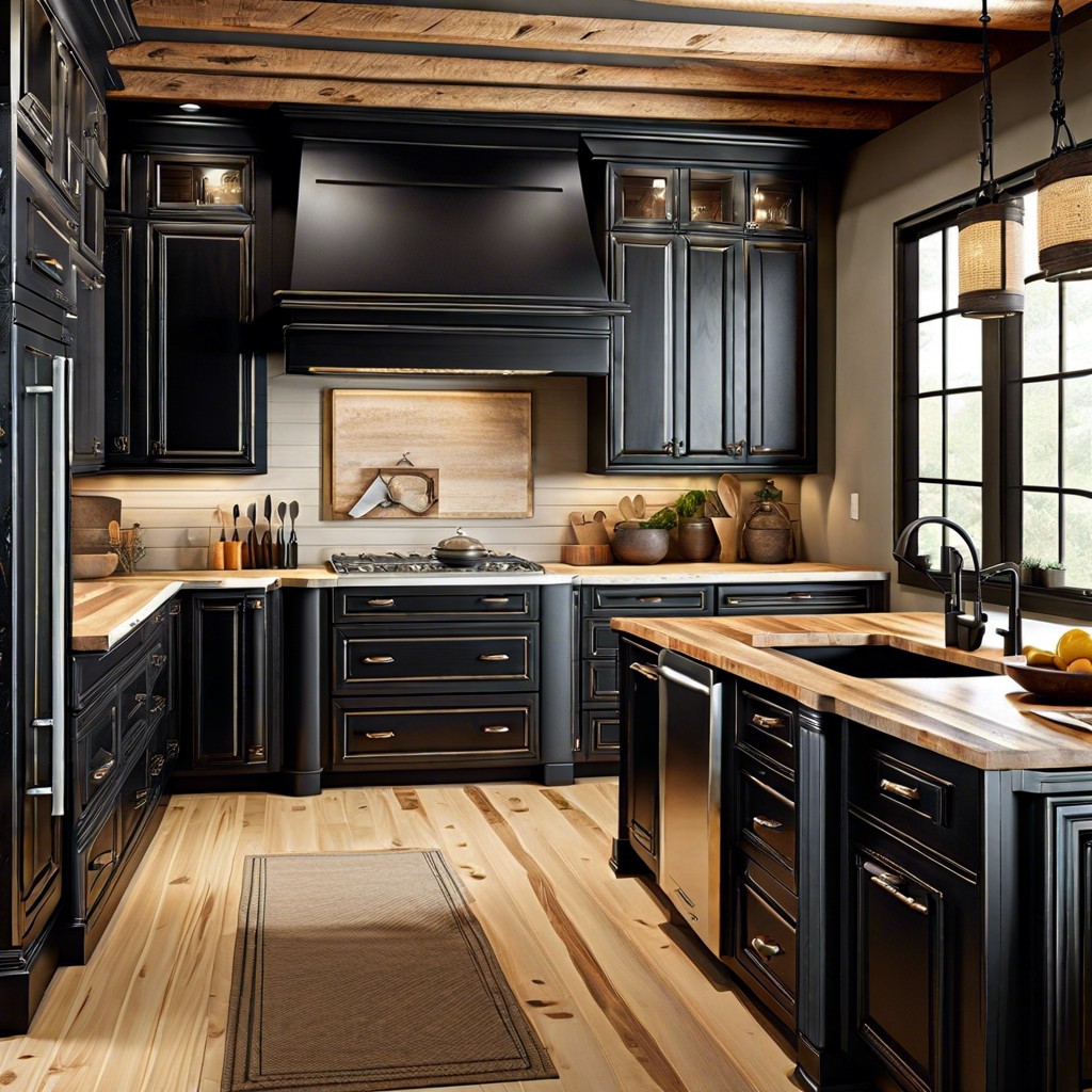 incorporate rustic elements with distressed black wood