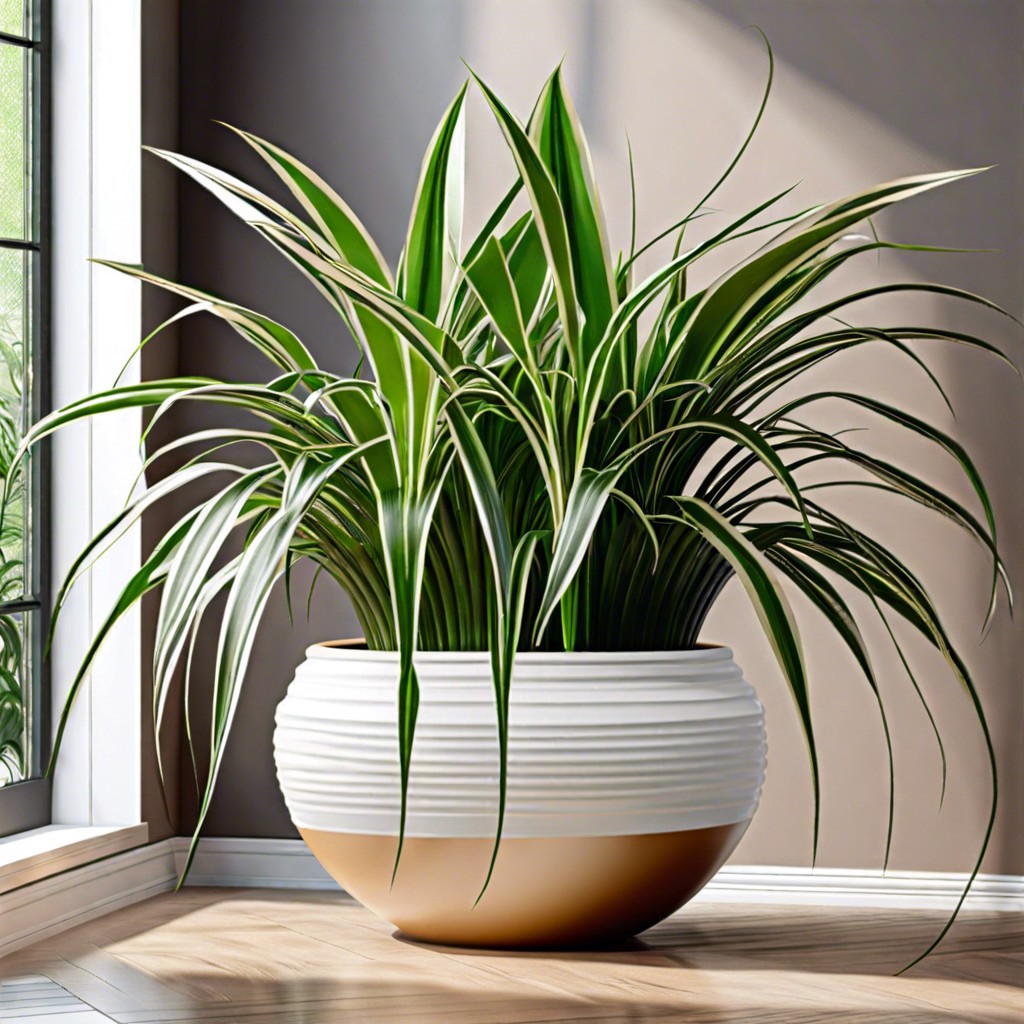 indoor fluted planters with spider plants