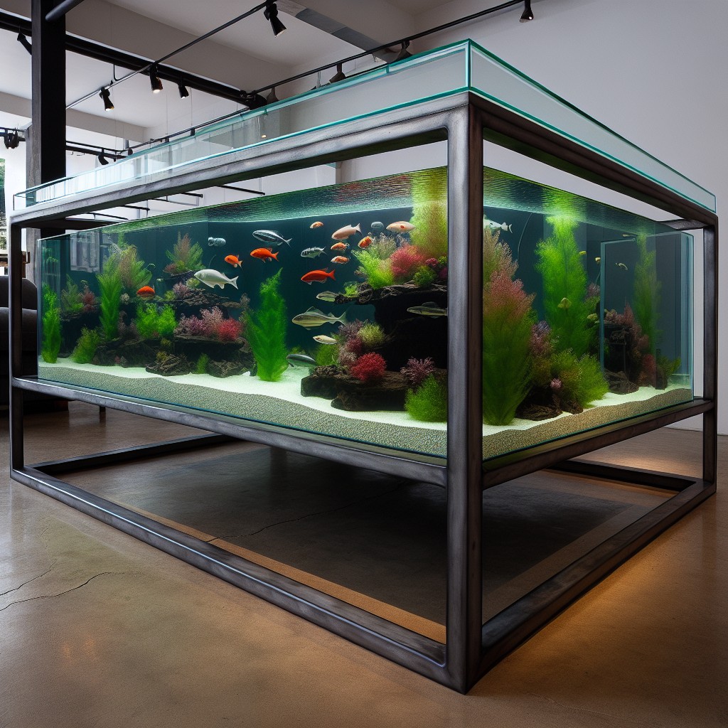 industrial chic steel and glass fish tank table