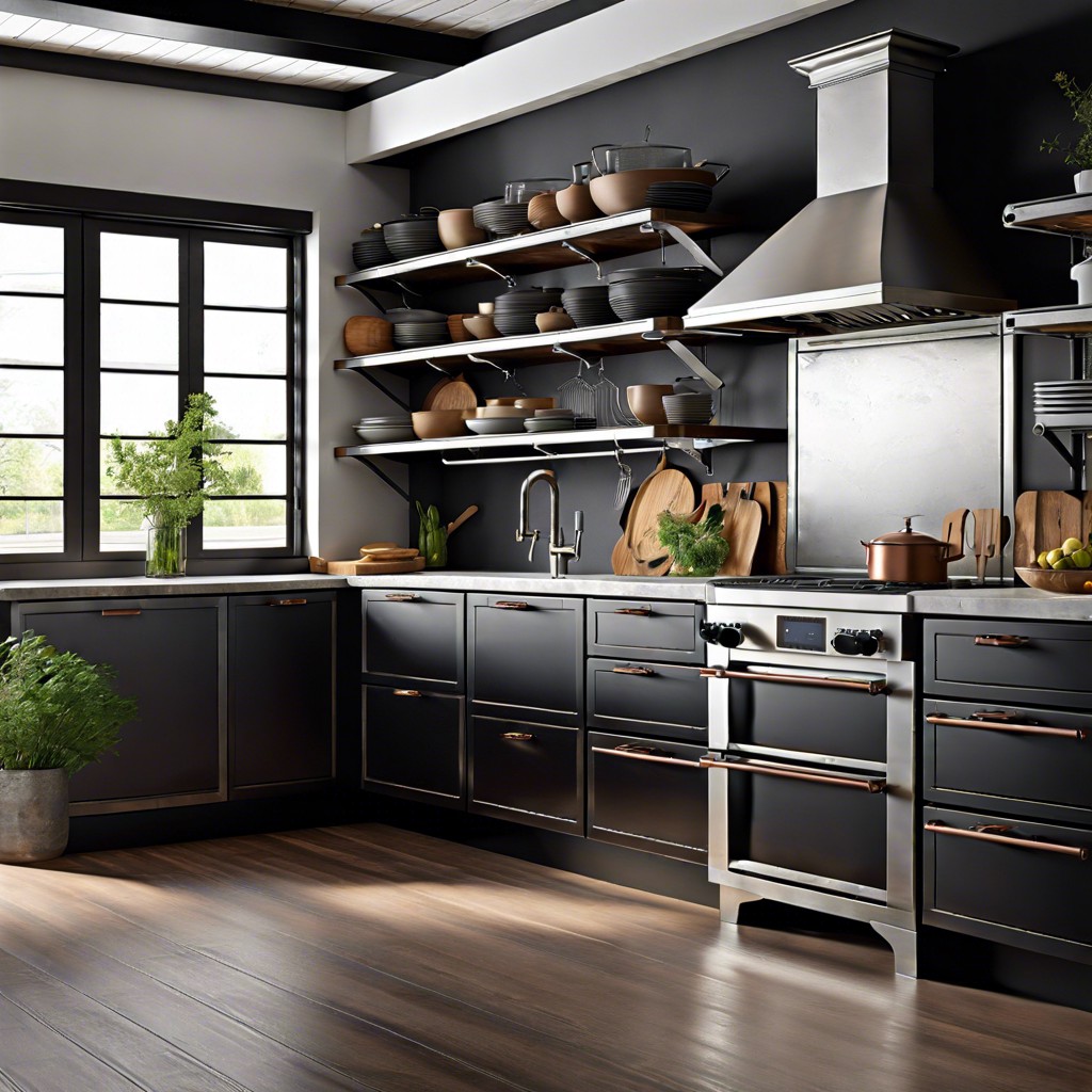 industrial edge dark cabinets with metal accents