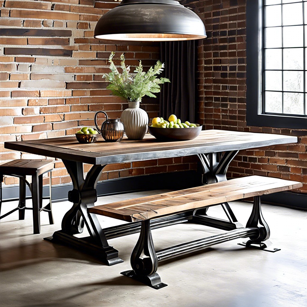 industrial iron fluted base dining table