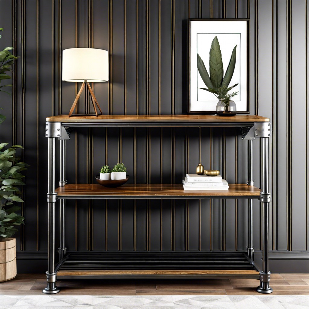 industrial metal and wood fluted console