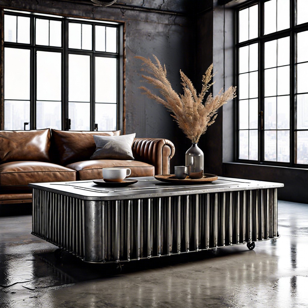 industrial metal fluted coffee table